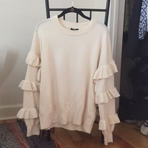 J CREW Ruffle-Sleeved Off-White Sweater (size L)
